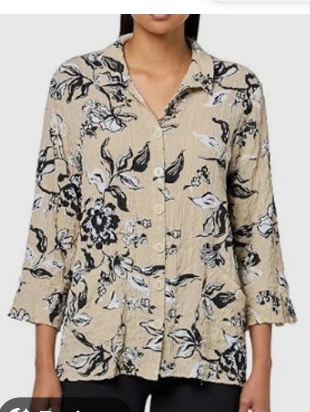 Ali Miles Olive And Black Floral Blouse
